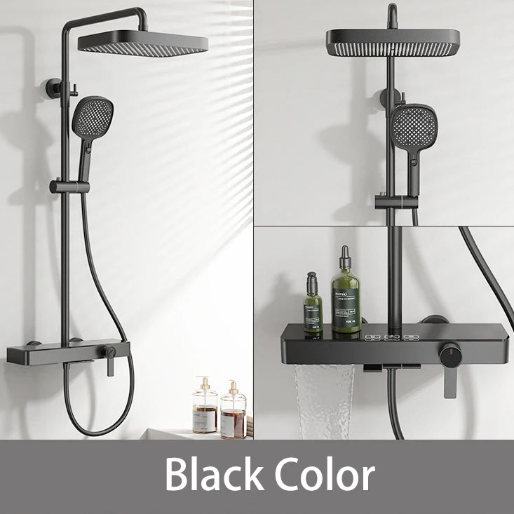 Orange Piano Bathroom Shower Set Waterfall Bathroom Mixer Faucets Rainfall Shower Head Hot Cold Piano Bathroom Shower System