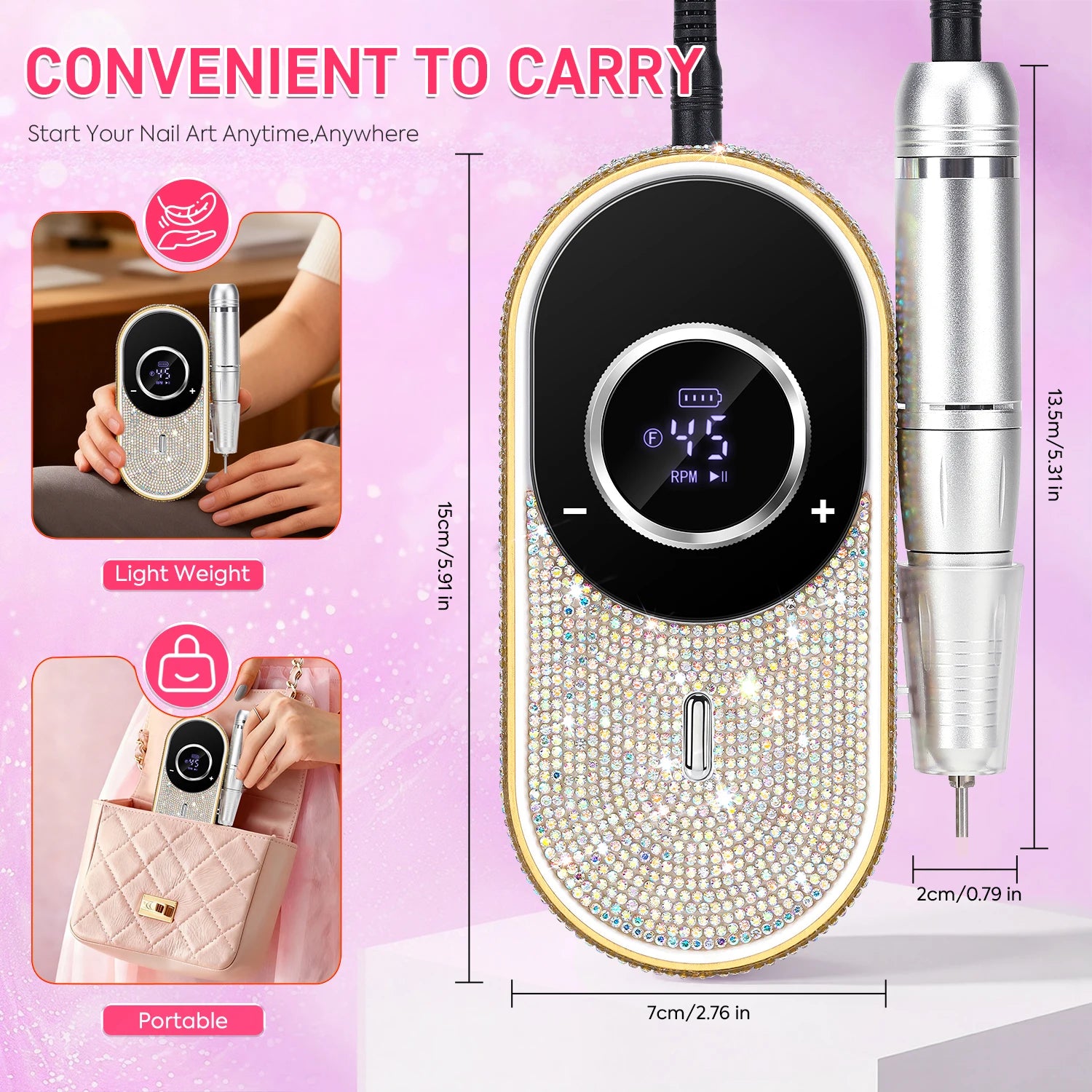 Electric Nail Drill File Professional 45000 RPM Rechargeable Nail Drill Machine Kit With Low Noise Nails Drill For Nail Art Tool