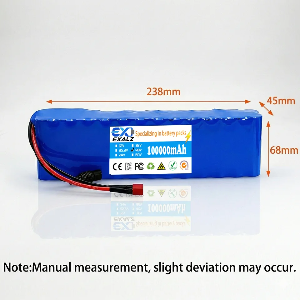 48V Electric Scooter Battery 13S2P 100Ah 18650 Lithium Pack For E-Bike Vehicle Motorcycle DIY BMS + 54.6V Charger