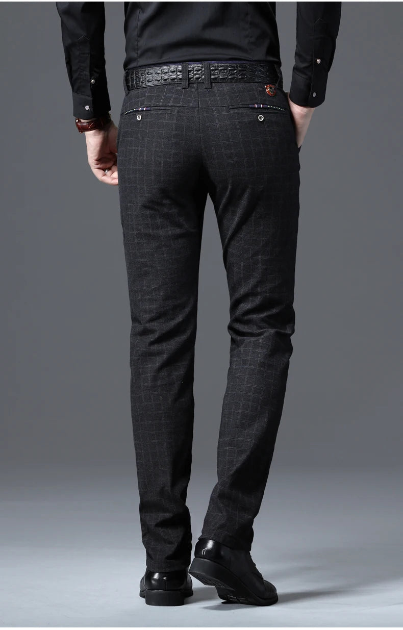 Men's Autumn New Classic Business Suit Pants Black Blue Fashionable Stretch Straight Slim Casual Trousers Brand Clothing Male