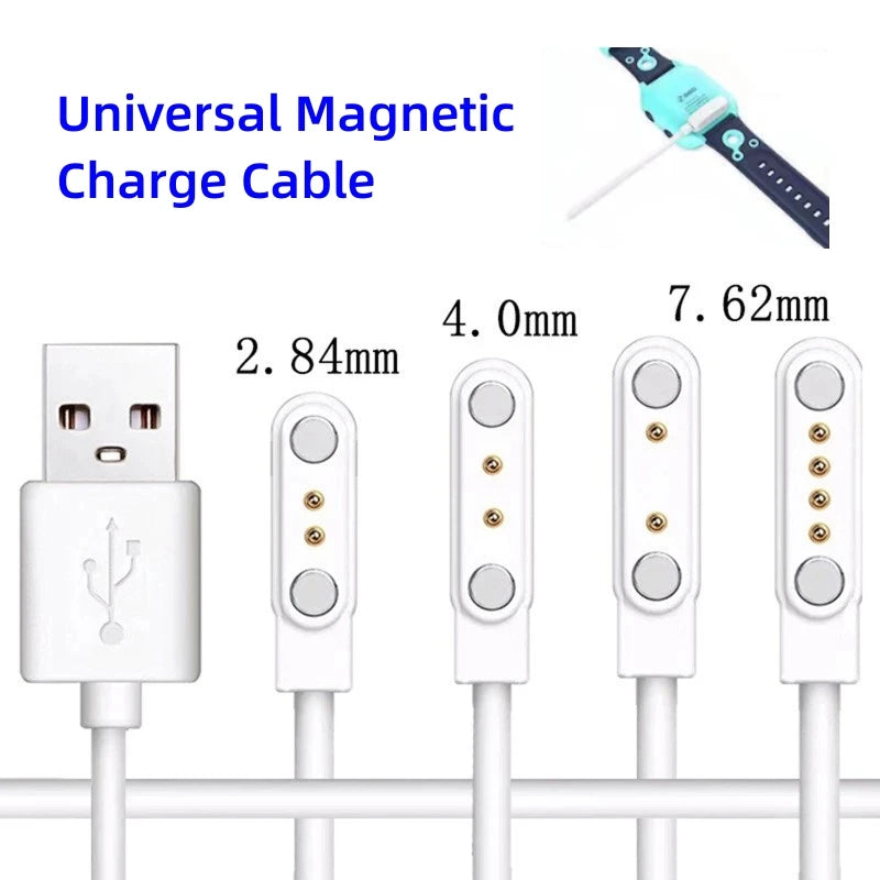 Universal 2Pin 4mm 7.62mm 4Pin Strong Magnetic Charge Cable USB Charging Line Cord Black White for Smart Watches