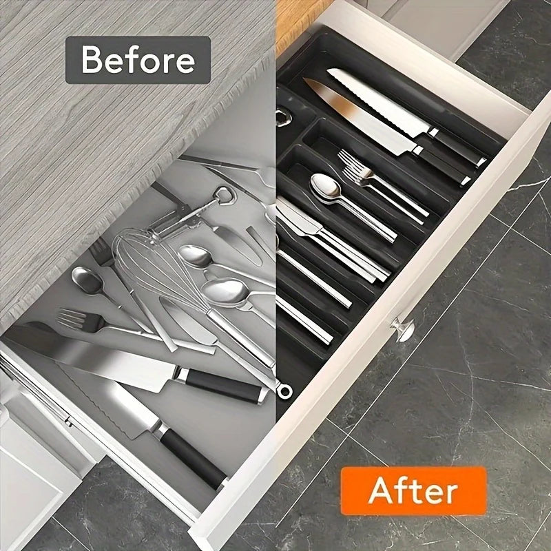 Expandable & Adjustable Large Plastic Kitchen Utensil Organizer - Cutlery Holder & Tool Divider，Kitchen Utensil Organizer