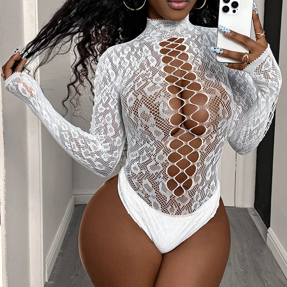 Hot Sexy Lingerie For Woman Fishnet See-through Bodysuit Fancy Lace Underwear Porn Costume Bodystockings Mesh Bikinis Erotic