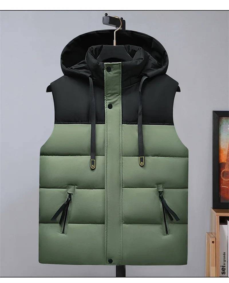 Plus Size Cotton Padded Vest for Men Warm Autumn Winter Sleeveless Jackets Hat Detachable 6XL Fashion Loose Coat Men Clothing