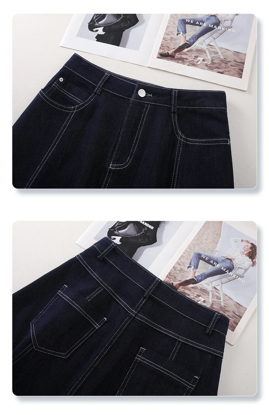 Dark Blue Denim Mid-Calf Skirts For Women 2025 New Spring and Summer Casual Loose Streetwear Office Lady Chic Long Skirts