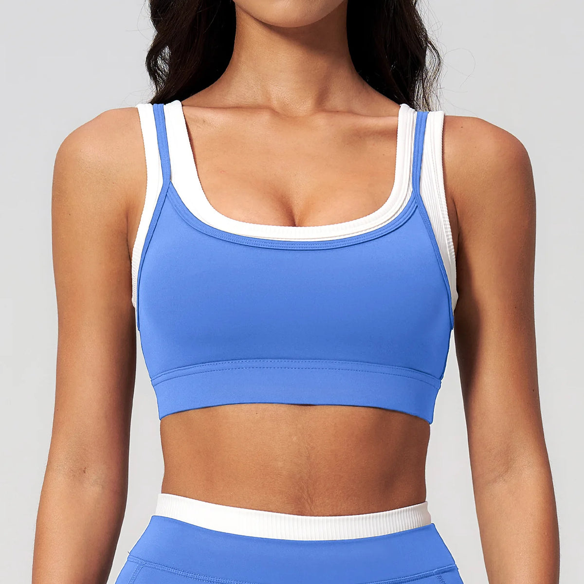 Custom LOGO Women's Naked Fake Two-piece Sports Vest Threaded Contrast Yoga Bra Running Fitness Clothing Top