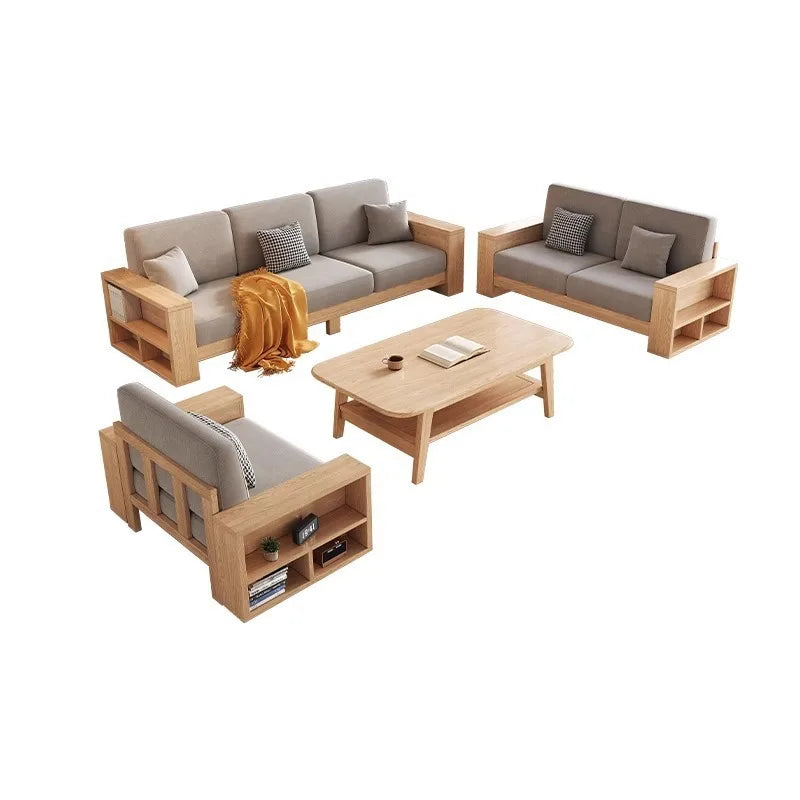 White wax solid wood sofa combination, small apartment winter and summer modern living room dual-use