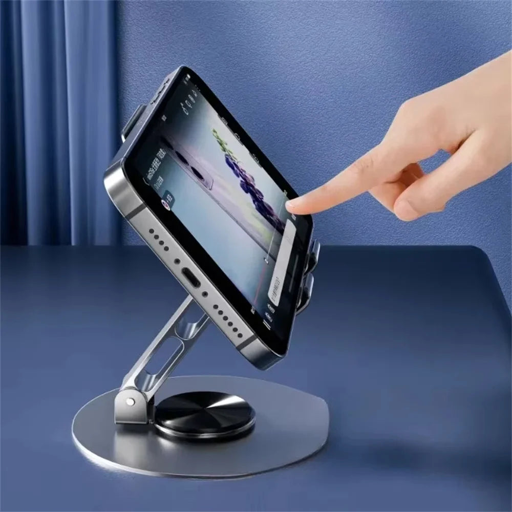 Universal All-Metal Aluminum 360° Rotating Mobile Phone Holder - Folding Double Shaft Design, Stable Anti-Slip Bracket