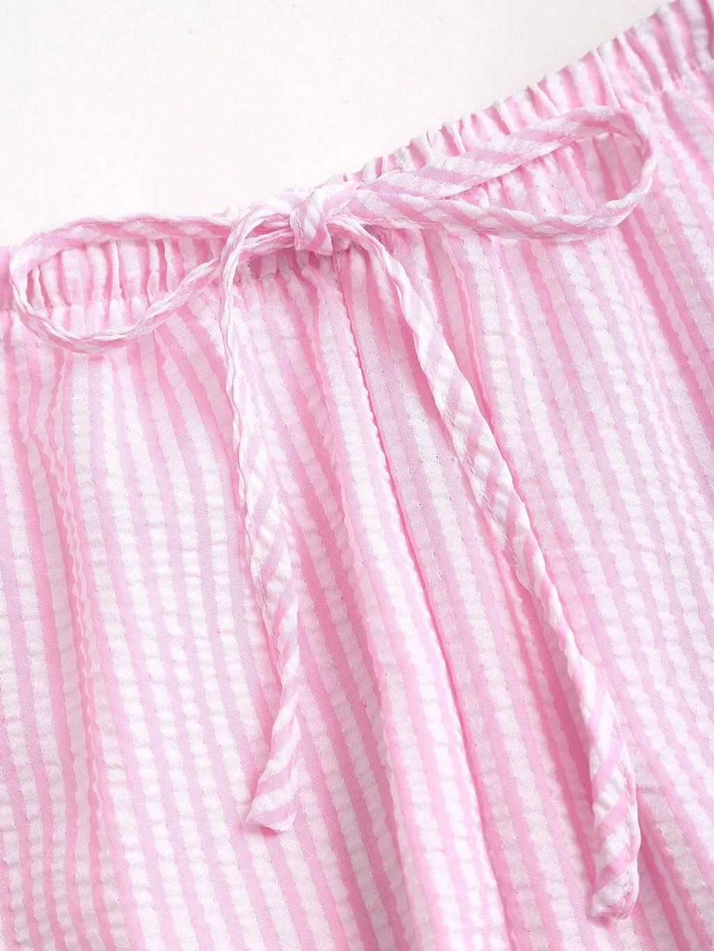 2026 Summer Two Piece Set Women Striped V Neck Lace Up Sleeveless Blouse High Waist Wide Leg Pants Suits Sweet Casual Tracksuits