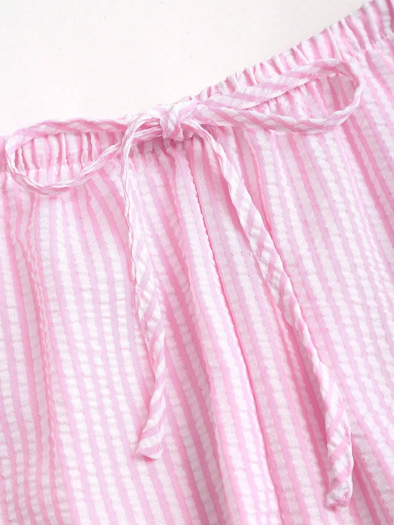 2026 Summer Two Piece Set Women Striped V Neck Lace Up Sleeveless Blouse High Waist Wide Leg Pants Suits Sweet Casual Tracksuits