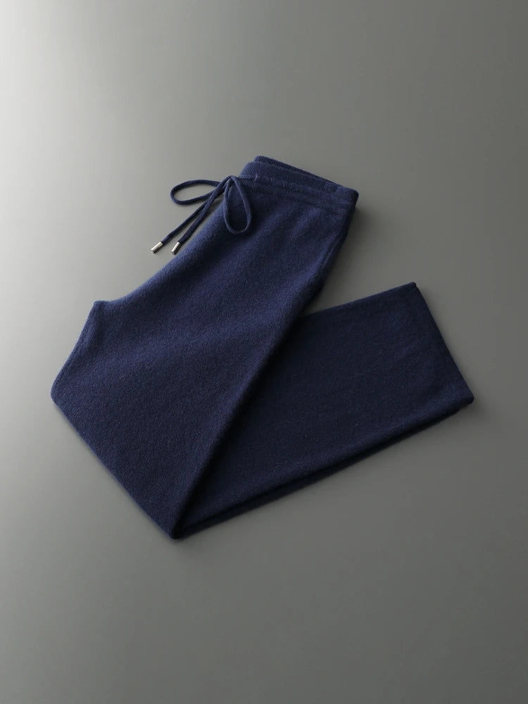 Men's 100% Merino Wool Two-piece Suit Knitting Hooded Collar Pullover and  Wide-leg Pant Autumn Winter Thickened Warm Sweater