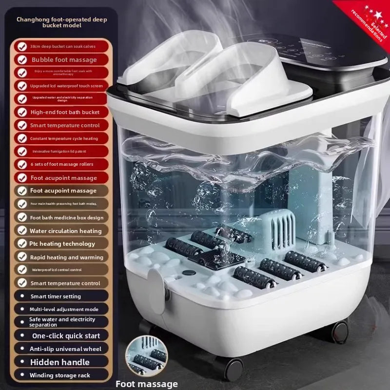 Electric Heated Foot Bath Massager Deep Bucket Steam Spa with Constant Temperature Surf Massage Rollers Blue-Light Sterilization