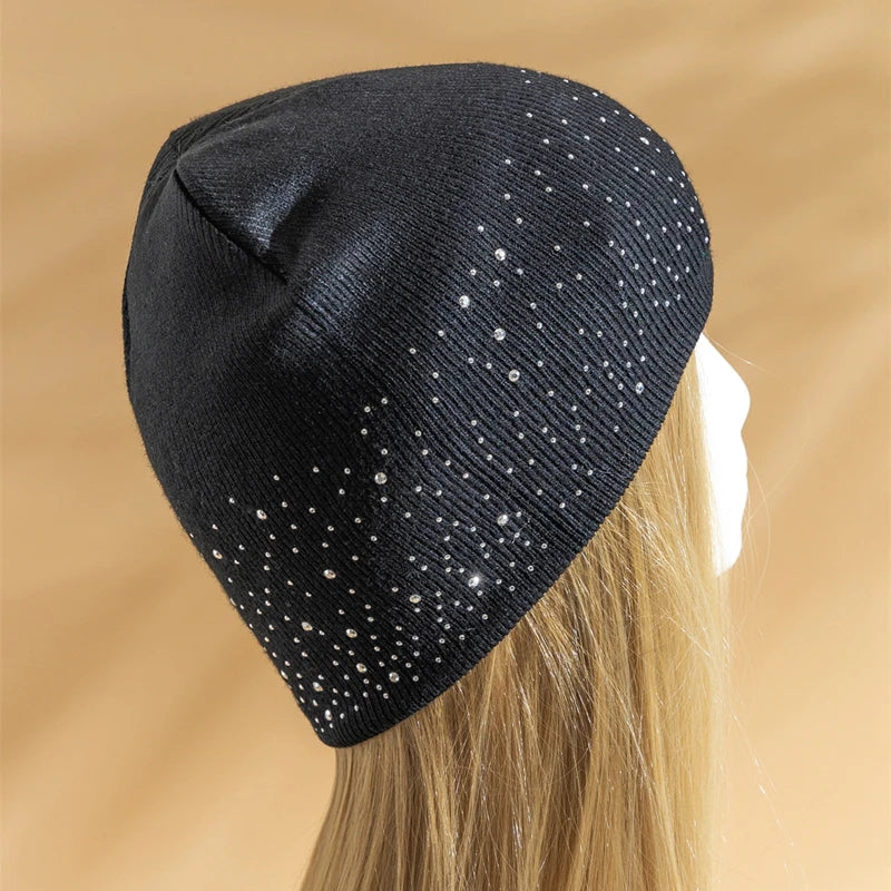 Hot Sale Women Casual Winter Fall Hat Stylish & Shiny Rhinestone Decor Women's Beanie Outdoor Streetwear Knitted Hat
