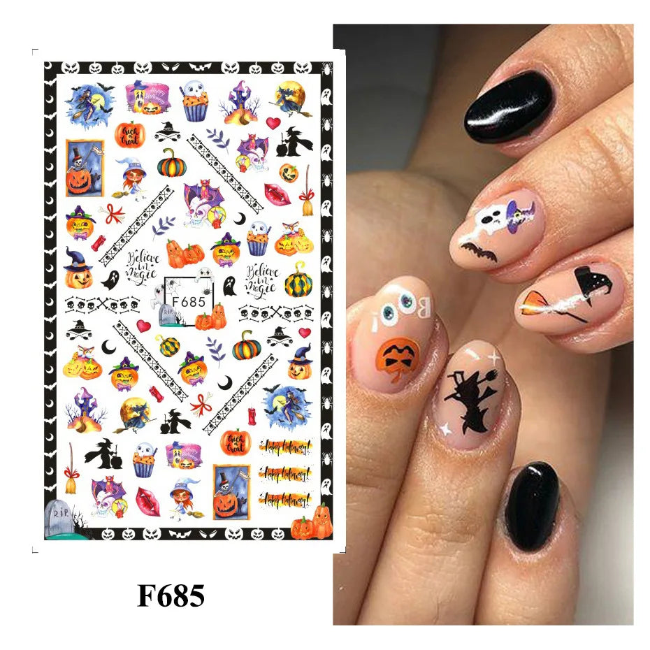 Autumn and Winter Blue Landscape Lines Flowers Birds Butterfly 3D Stickers Nail Art Decals Nail Parts Christmas Nail Stickers