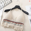 Sexy Boho Beach Vacation Camisole Women's Crochet Swimsuit Bra Halter Tank Top Hollow Fringe Cropped Tops Halter Neck Camisole