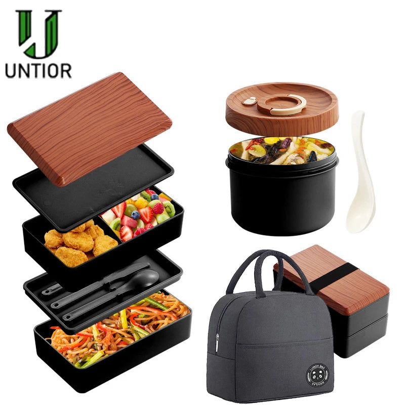 Untior Divided Lunch Box Picnic Microwave Japanese Bento Box Portable Double Layer Food Container For Kids Office Workers