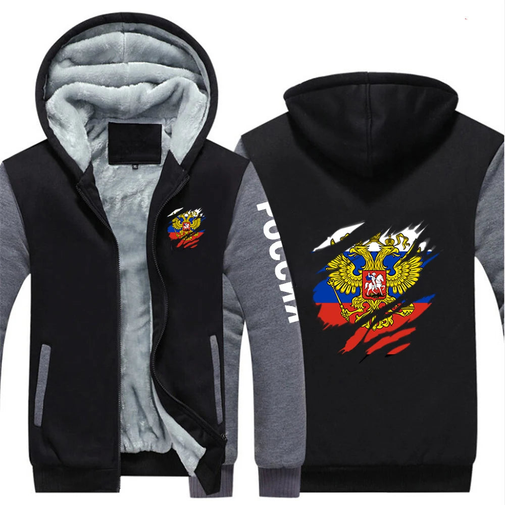 2025 Russia Badge Jacket Autumn And Winter Man's Cold Resistant Mountaineering Clothing Coat Russian Flag Logo Print Hoodies