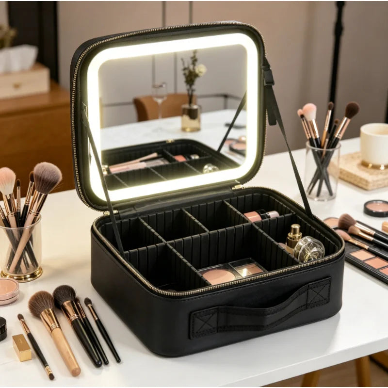 Makeup Train Case with Mirror, Waterproof Portable Cosmetic Organizer with Adjustable Dividers, Ideal Gift