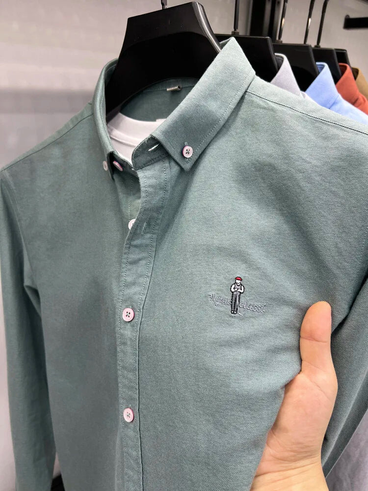 Luxury brand golf embroidered men's long sleeved shirt made 100% pure cotton comfortable and casual 2024 autumn new men's top