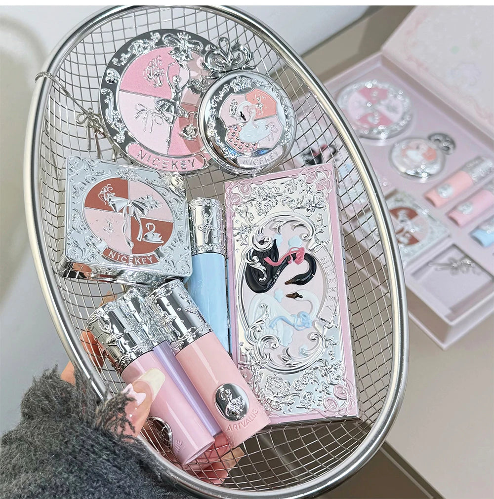 NICEKEY Face Makeup Sets Include 4 Lipgloss,1 Blush,1 Pressed Powder,1 Eyesshadow Palette,1 Contour Palette With Necklace Gift