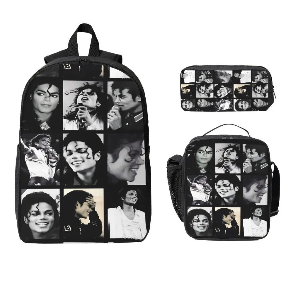 MJ 3pecs/set Backpack for Student High School Daypack Lunch bag Pencil Case