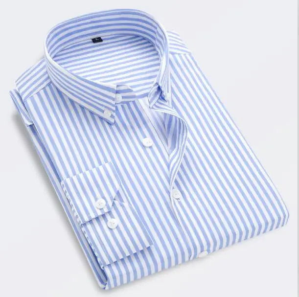 2026 Men's Classic Striped Shirt, Single-breasted Long-sleeved Shirts Autumn New Top Red Blue Black Slim Version Male Chemise