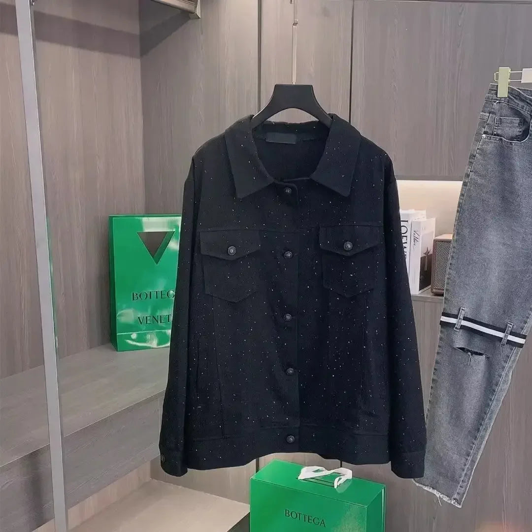 Jeans Coat for Men Button Casual Slim Short Denim Jackets Man Diamond Black Japanese Loose Chic Elegant Low Cost Rock ZL459