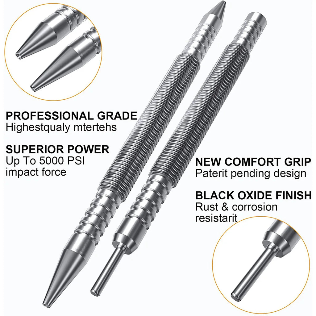 Spring Center Punch Hammerless Dual Head Nail Setter Spring Loaded High Carbon Steel Nail Punch Door Hinge Pin Remover Tool
