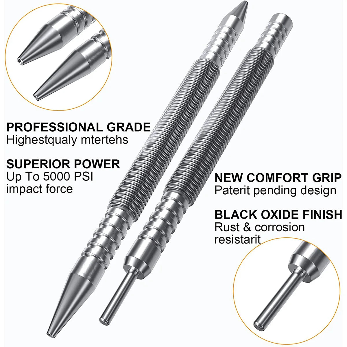 Spring Center Punch Hammerless Dual Head Nail Setter Spring Loaded High Carbon Steel Nail Punch Door Hinge Pin Remover Tool