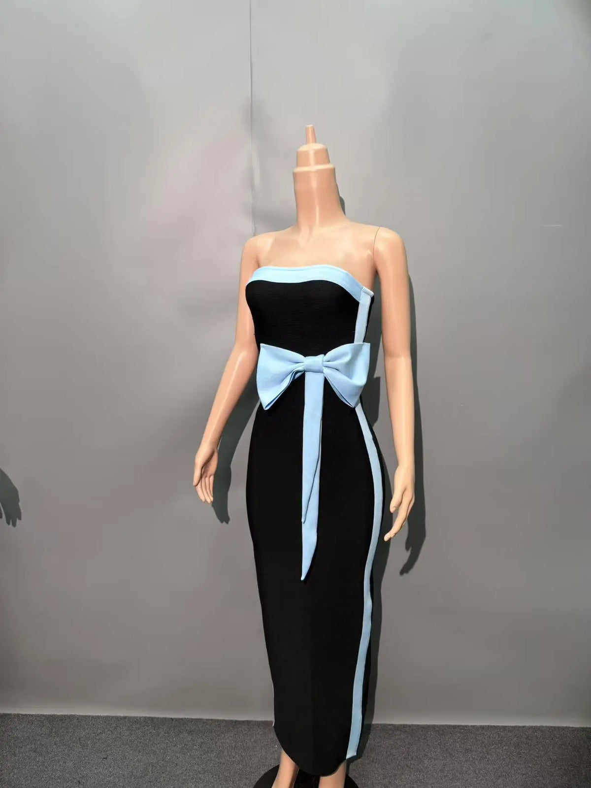 High Quality Women Sexy Strapless Off the Shoulder Bow Bodycon Long Bandage Dress Nightclub Party Celebrate Birthday Outfit