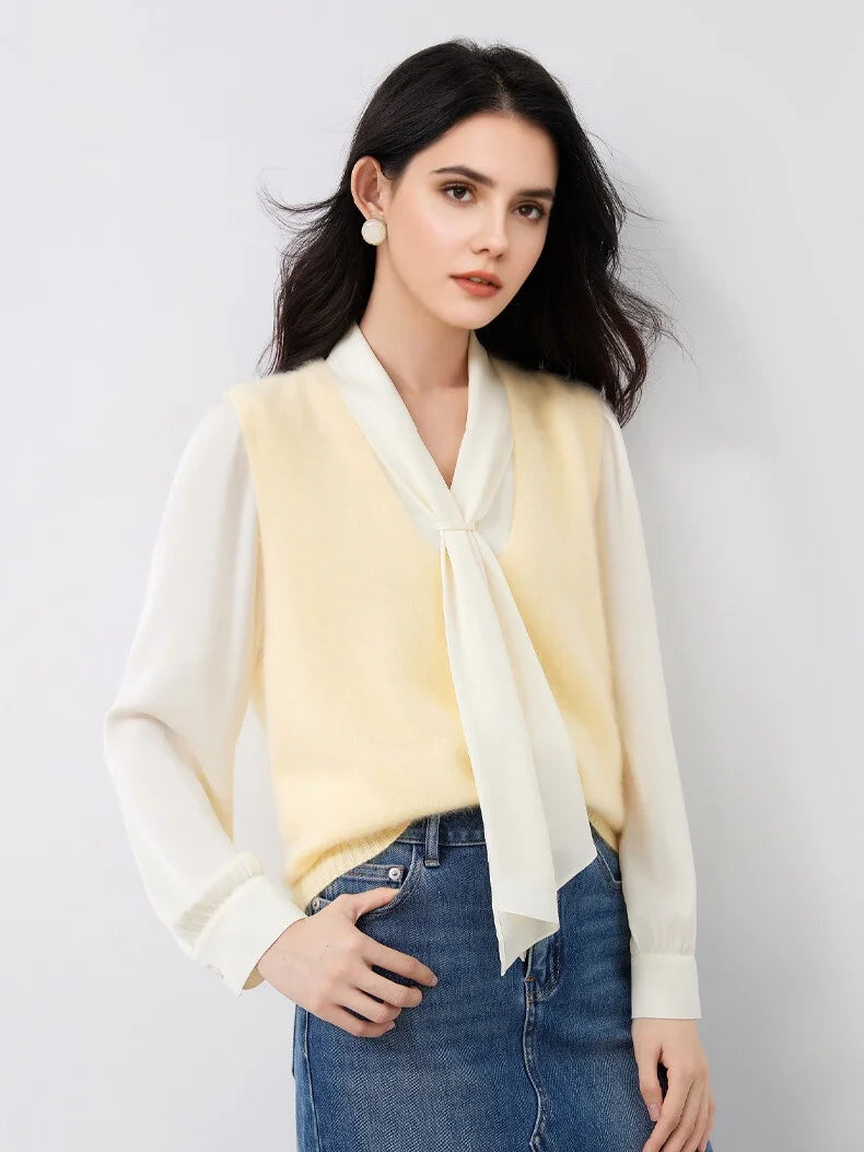 SuyaDream, Women Vests, Fleece Wool, V Neck, Chic Pullovers, 4.7%Cashmere 95.3%Wool, 2025 Fall Winter Sweaters, Tanks