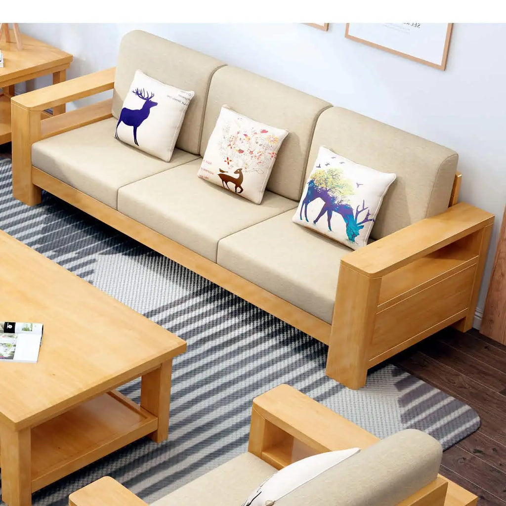 *# Modern Chinese Solid Wood Sofa Set Classic Living Room Small Household Furniture 1 2 3 Combination Sectional Fabric Sofa