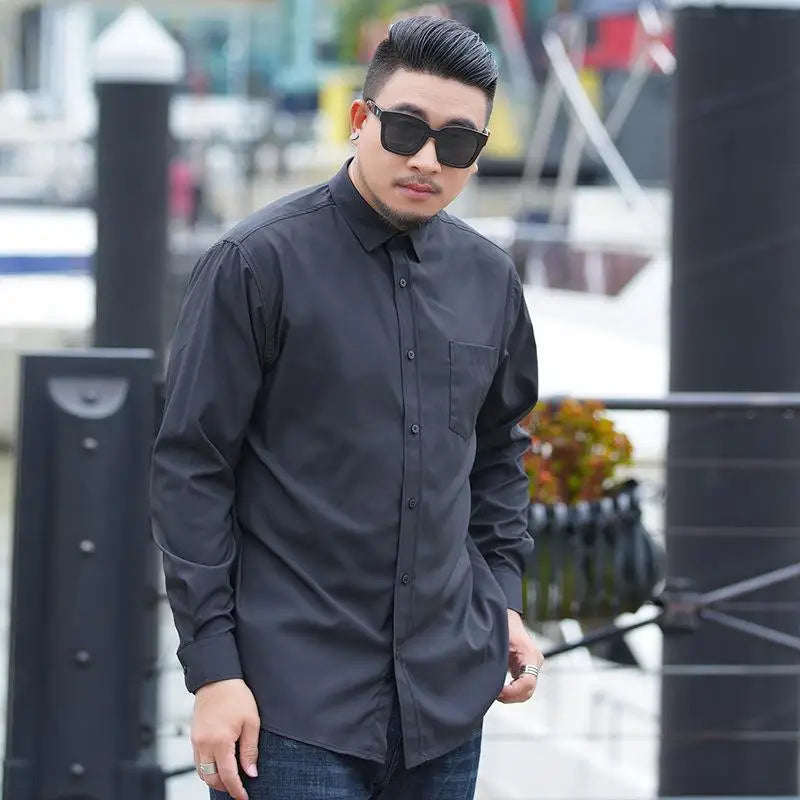 Plus Size 12XL 10XL Men's Shirts Long Sleeves Work Formal Shirt Anti-Wrinkle Classic Business Pocket Tops Male Clothing 90-190KG