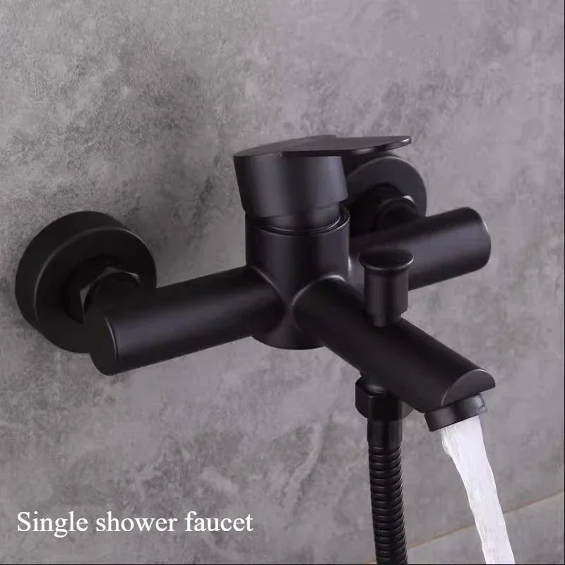 Wall Mounted Cold Hot Water Mixer 304 Stainless Steel Triple Valve Nozzle Tap Bathtub Faucet Bathroom Shower Faucet