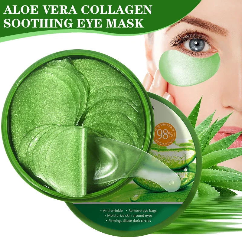 60pcs Aloe Vera Collagen Eye Mask Anti Dark Circles Eyes Bags Moisturizing Firming Hyaluronic Acid Gel Eye Patches Eyes Skincare