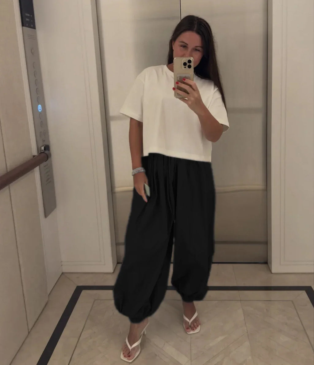 Tuularose Loose Solid Leg-Length Pants For Women Pleated High Waist 2025 Summer Female Fashion Office Lady Casual Bloomer Pants