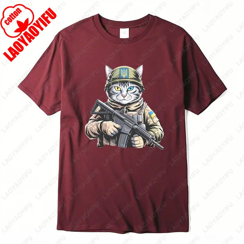Ukraine Cat Army Uniform Zelensky Tshirt Cotton Men Woman Casual Tees Patriotic Ukrainian Gift Ukrainian Trident Streetwear Tops