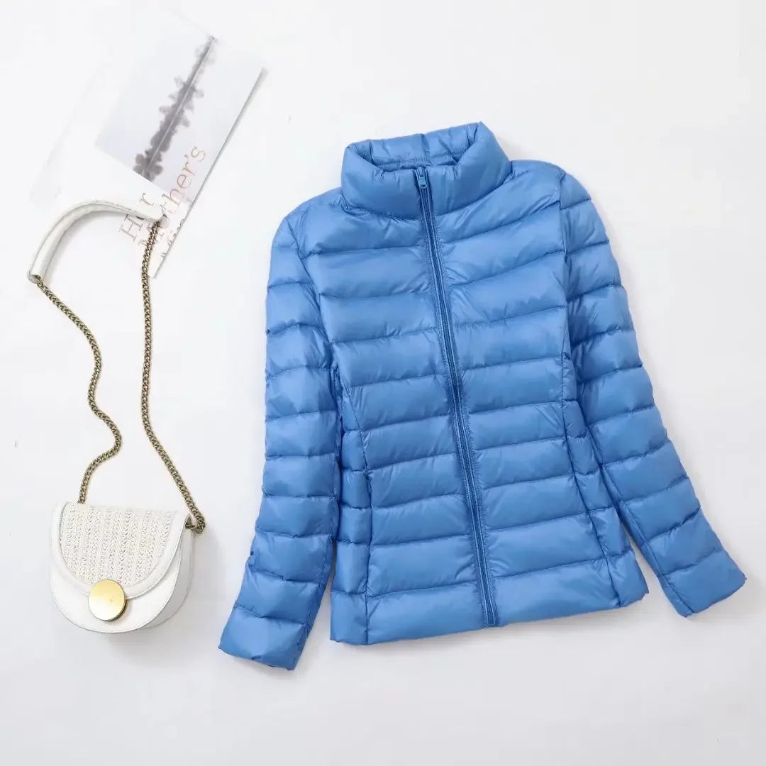 Plus Size Light Down Jacket Women Inner Cloth Autumn Winter Slim Short Stand Collar Warm White Duck Down Coat Women Outerwear