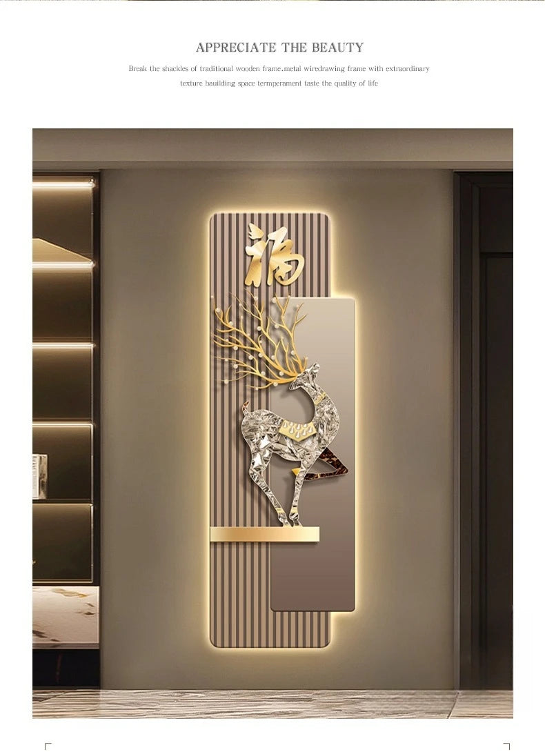 Light Luxury Entrance, Led Lights Decorative Paintings Home Decor Attracting Wealth Reindeer Living Room Corridor Mural Lights