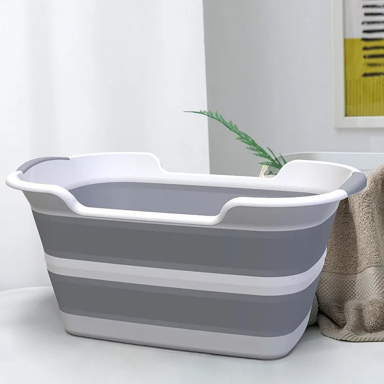 New silicone PP folding bathtub, multi-functional foldable pet/baby bathtub, with drain holes, laundry storage basket