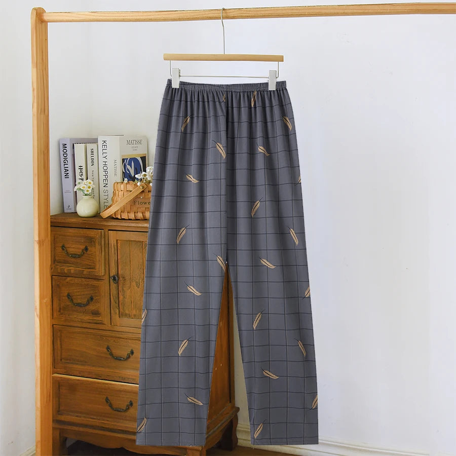 Men's Stylish Summer Pajama Pants, Thin Plaid Loungewear, Loose and Comfortable, Plus-Size Breathable Air-Conditioned Pants, Home Sleepwear
