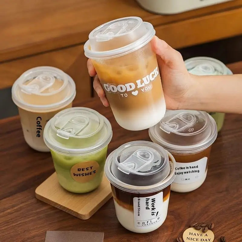 10pcs Transparent Coffee Cups With Lids U-shaped Disposable Cups For Hot Drink Milk Tea Takeaway Beverage Cups B.H