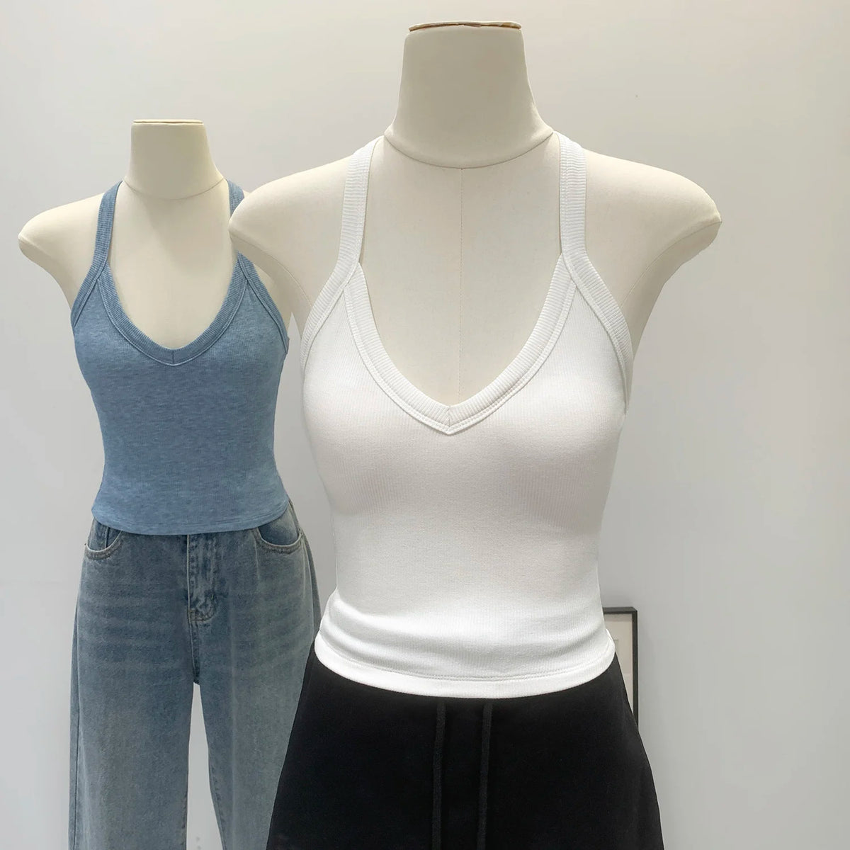 American Style Sexy V-neck Neck Hanging Vest Women's Slim Fit Summer New Unique Beautiful Small Strap Nylon Fabric Breathable