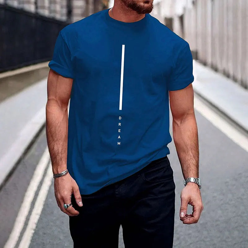 2024 New Pure Black Men's Short-sleeved T-shirt Simple Letters Printed Round Neck T-shirt Street Casual Temperament Men's Tops