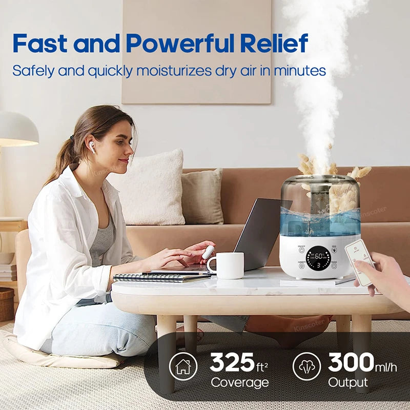 KINSCOTER 3L Air Humidifier Professional Large Capacity Home Humidifier Plant Mist Aroma Diffuser with Remote Control Timer