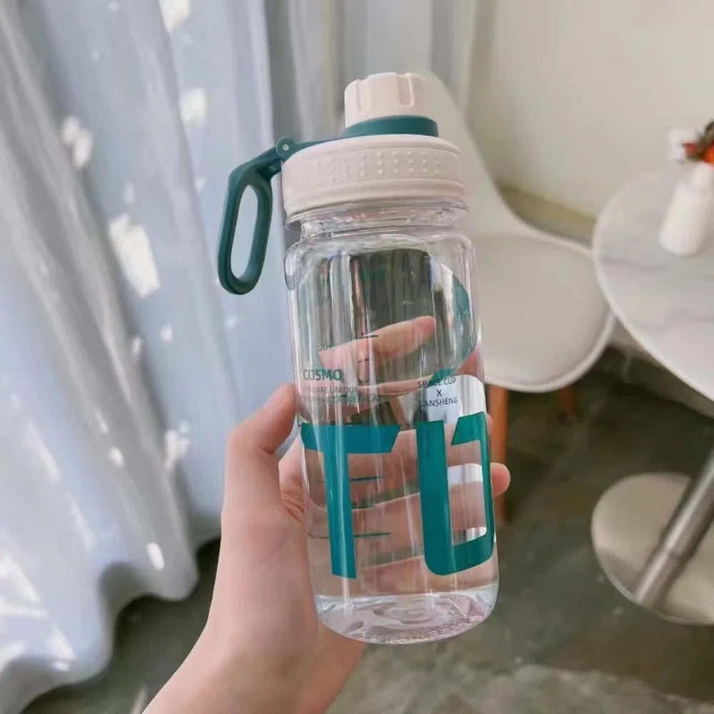 0.6L/0.8L/1L Large Capacity Water Bottles Plastic Lightweight Clear Drink Bottle with Handle Strap Leak Proof Travel Kettle