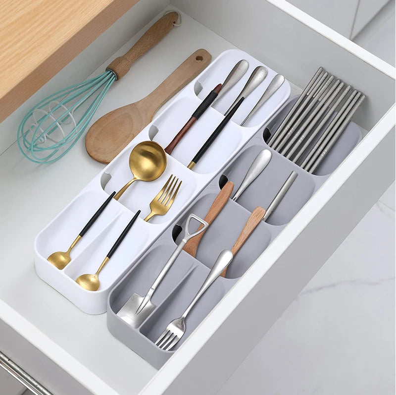 Kitchen Cutlery Organizer Knife Storage Spoon Forks Compartment Tableware Organizer Spice Bottle Storage Box