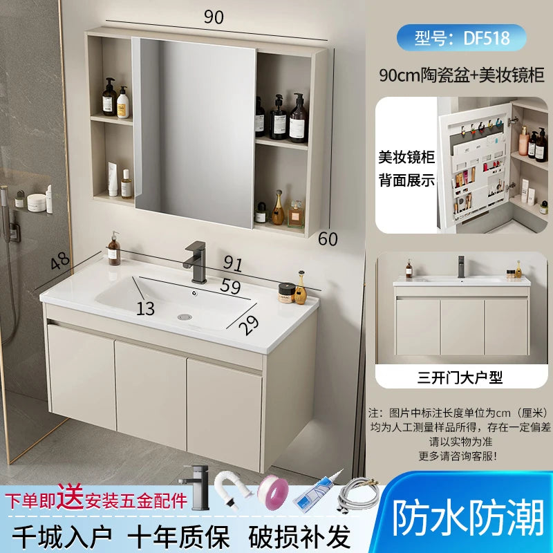 Wall Basin Bathroom Cabinet Set Sink Mirrors Shelves Bathroom Cabinets Storage Organizer Mobile Bagno House Accessories