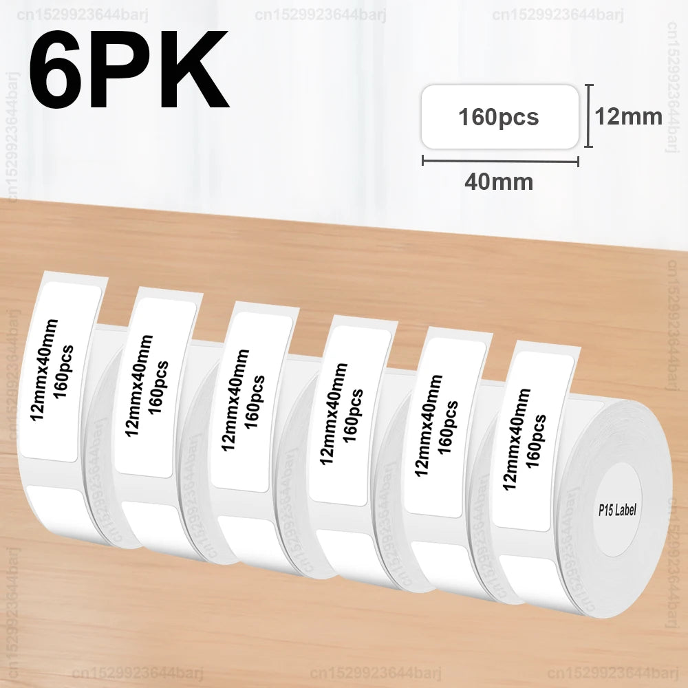 3pcs/6pcs P15 Label Printer Sticker 12*40mm Label Tape Thermal Label Paper Compatible Phomemo D30 Q30 Marklife P15 P12 Labeller