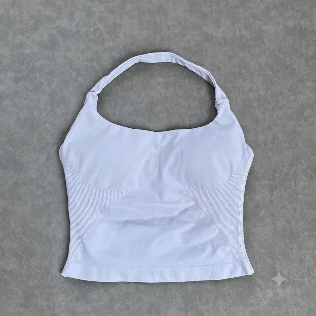Seamless Halter Workout Tank Top for Women Backless Longline Yoga Top Gym Fitness Activewear Body Shaping Sportswear